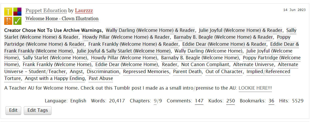 Puppet Education (Teacher AU for Welcome Home - Link to AU Database and Chapters Embedded in Image)