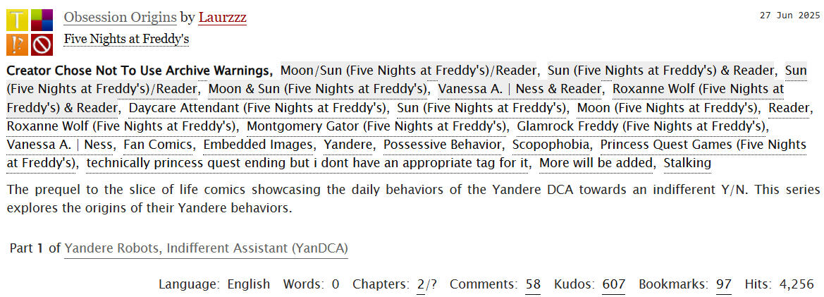 YanDCA Obsession Origins Comic Series (Yandere AU for the Daycare Attendant - Link Embedded in Image)