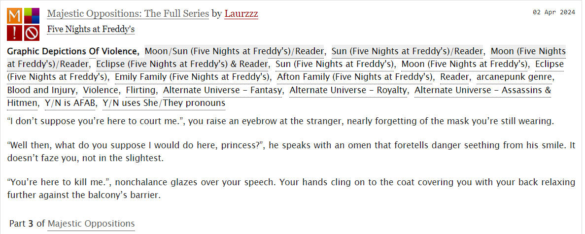 Majestic Oppositions (Assassins AU for the Daycare Attendant - Link Embedded in Image)